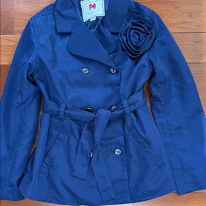 Janie and Jack Navy Trench Coat with Floral Detail